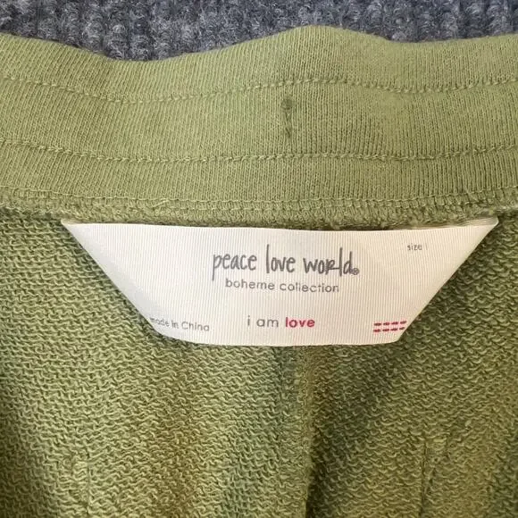 Peace Love World Boheme Regular French Terry Monica Wide Leg Pants Sz L Green - Picture 12 of 13